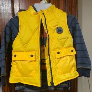 Little Rebels size 4 Long Sleeve Hooded Tee Puffy Vest Set Construction Theme